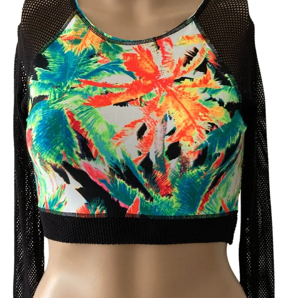Volcom Size Xs Mesh Hawaiian Print Rash Guard - image 1
